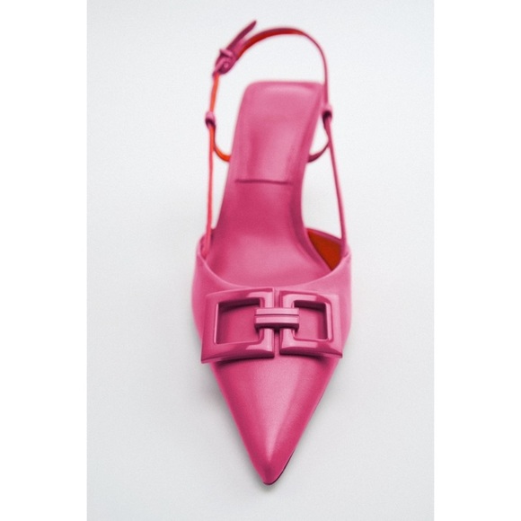 New Zara Fushia pink leather shoes pointed toe - Picture 6 of 8